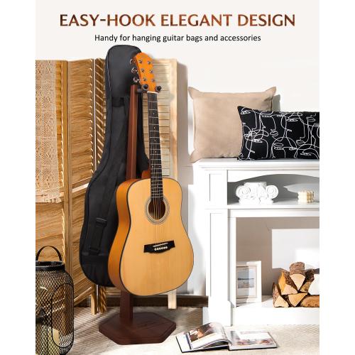 BROWN STRICH Acoustic Guitar Stand, HardWood 35.4 Height Floor Guitar Dispaly, Walnut Guitars Holder with Hanger for Home, Studio (FH1, Guitar Display)