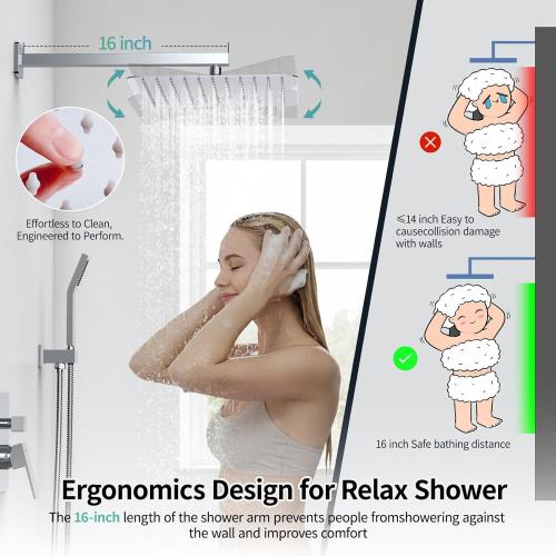SR SUN RISE SRSH-D1203 12 Inches Bathroom Luxury Rain Mixer Shower Combo Set Wall Mounted Rainfall Shower Head System Polished Chrome Shower Faucet Rough-in Valve Body and Trim Included