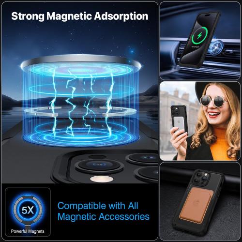 CENHUFO Privacy for iPhone 15 Pro Max Case, Full Body Phone Case [Compatible with Magsafe] Built-in 9H Tempered Glass Privacy Screen Protector and Magnetic Ring Stand, Clear Camera Lens Cover -Black