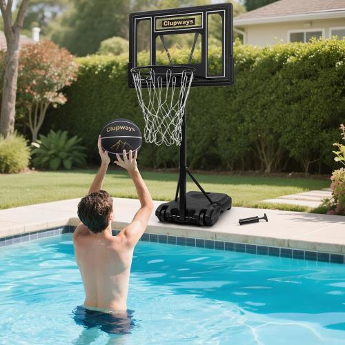 Color Black Pool Basketball Hoop Poolside Height Adjustable Portable Basketball Hoop for Pool with Shatterproof Backboard and Weather-Resistant Steel Screws/Brackets, Includes Ball and Air Pump
