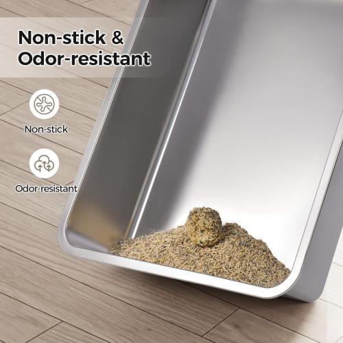 XXXL Stainless Steel Litter Box with Lid,28 L x 20.5 W x 16.5 H Extra Large Cat Litter Box Enclosure for Large and Multi-Cats Families,Non-Sticky, Anti-Leakage, Easy to Clean(Gray)