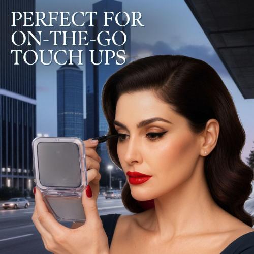 Small Compact 15X Magnifying Mirror for Travel - Handheld, Foldable & Lightweight - Mini Pocket-Sized Magnified Mirror for Purse - Square 3.3” x 3.3”