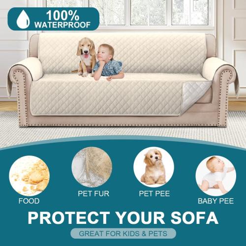 Turquoize 100% Waterproof Sofa Covers Couch Cover Sofa Cover for Dogs Couch Protector Triple Non-Slip Sofa Slipcover for 3 Cushion Couch Furniture Protector for Pets, Kids,Dog (Sofa 70, Ivory)
