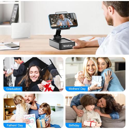 TechGlow Foldable Cellphone Stand with Bluetooth Speaker and Charging Function Birthday Gifts for Men Women Mother Father Boy Girl Teens Cool Tech Gadgets