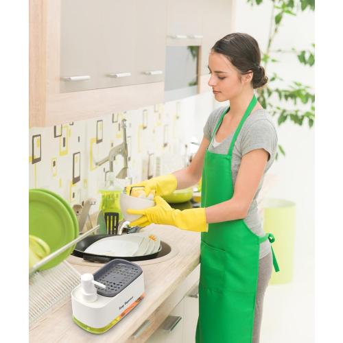 Hand and Dish Soap Dispenser Set for Kitchen, Dual Soap Dispenser with Sponge Holder, 3-in-1 Countertop Soap Pump Dispenser for Kitchen Sink, Useful Kitchen Gadgets - White