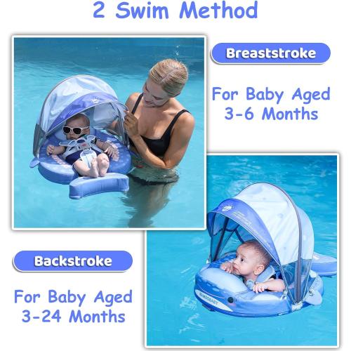 Blue Shark Mambobaby Baby Pool Float with Canopy & Tail Baby Swim Float Non-Inflatable Solid Baby Float Soft Waterproof Skin-Friendly Material Infant Swim Float for 3-24 Months Baby Boys Girls(Shark)