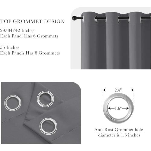 PONY DANCE Blackout Curtains for Bedroom 80 inch Long 2 Panels Set, Thermal Insulated Drapes Noise Reducing Solid Grommet Top Window Curtains for Home Decoration and Doorway, W55 x L80 inch, Grey