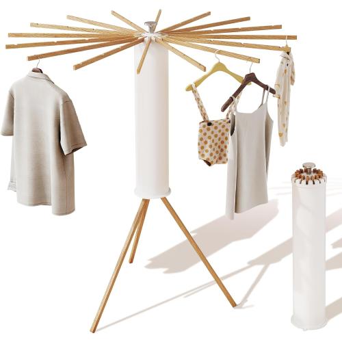 LIENAHU Clothes Drying Rack Tripod,Drying Rack Clothing,Laundry Drying Rack,Floor Standing,16 Wooden Poles,Collapsible Drying Racks for Laundry,Retractable,Foldable,Folding