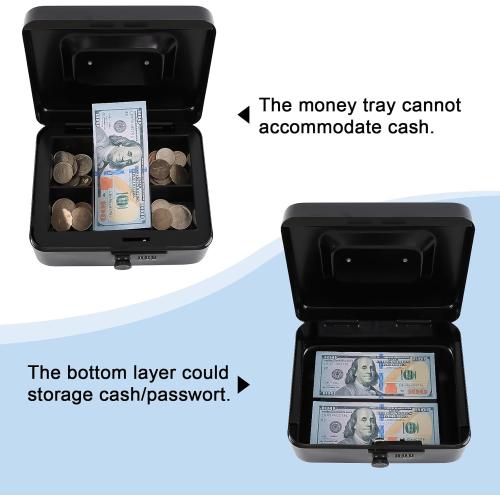KYODOLED Cash Box with Combination Lock Safe Metal Money Box with Money Tray for Security Lock Box 7.87x 6.30x 3.35 Black