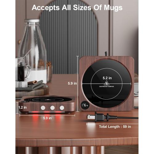 House Gem Coffee Mug Warmer for Desk, Candle Warmer Plate, 12H Timer, Wood