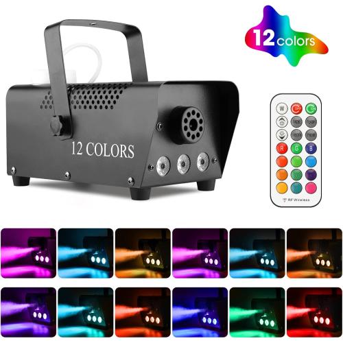 Fog Machine - Smoke Machine with 12 Colorful LED Lights Effect, 2000CFM Smoke Machine Fog Halloween with Wired and Wireless Remote Control, Ideal for Outdoor, Wedding, Parties, and DJ Stage