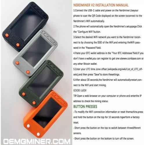 New NerdMiner V2 78KH/s T-Display S3 Bitcoin Solo Lottery Miner Win 6.25 BTC with Low Power Consumption - WiFi Connection, and USB-C Power (78 KH/s)