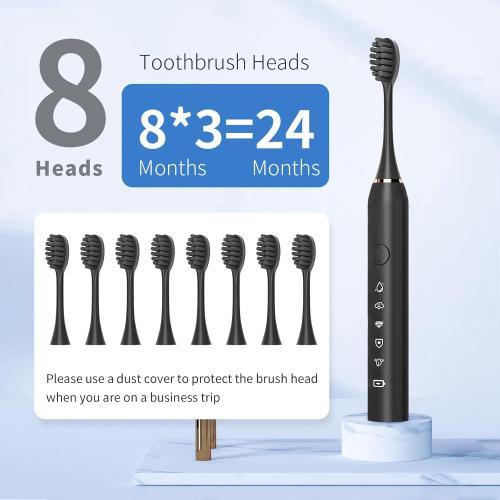 Electric Toothbrush for Adults and Kids, Travel Electric Toothbrush with 8 Brush Heads, Rechargeable Sonic Toothbrush with 5 Modes, 2 Minutes Built in Smart Timer, 42000 VPM Motor (Black)