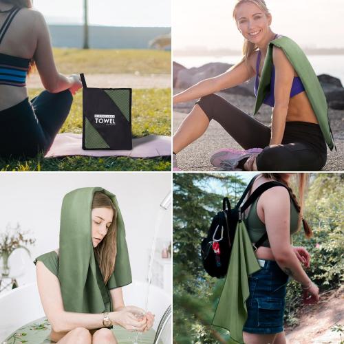 Microfiber Travel Towel, Soft Lightweight Quick Dry Towel, Super Absorbent Compact Travel & Sports & Beach Towels for Camping, Backpack, Gym, Swimming, Yoga, Hiking (L:24×48 -ArmyGreen)