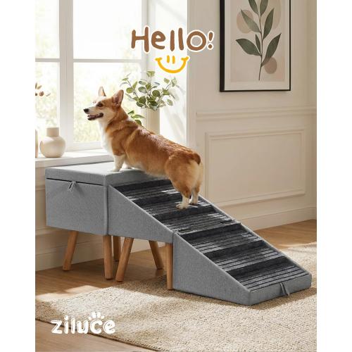 Dog Ramp for Bed & Couch, Dog Stairs 21.06 inches High for Large/Medium/Small Doggie, Foldable 2 in 1 Wooden Pet Steps for Puppy Older and Injured Dogs, Split Ottoman Design, No-Slip Surface