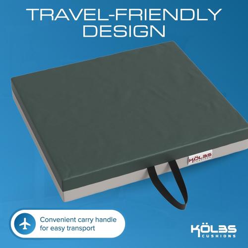 24x20x3 Grey and Green Kölbs Gel Extreme Wheelchair Cushions Seat Cushion, Coccyx, Sciatica & Tailbone Pain Relief Seating Pad Ideal for Office, Kitchen Wheelchairs and Auto, 24 x 20, 3 Inch Thick