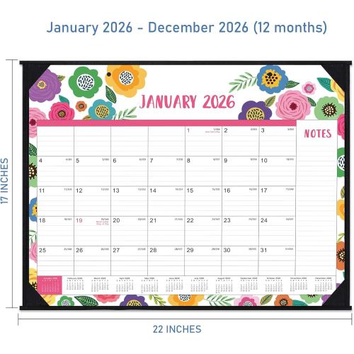 2026 Desk Calendar - Large Desk Calendar 2026, Jan. 2026 - Dec. 2026, 22 x 17, 2026 Calendar 12 Month with Corner Protectors, Desk Pad, To-Do List & Notes, Desk/Wall Calendar for Organizing - Colorful Floral