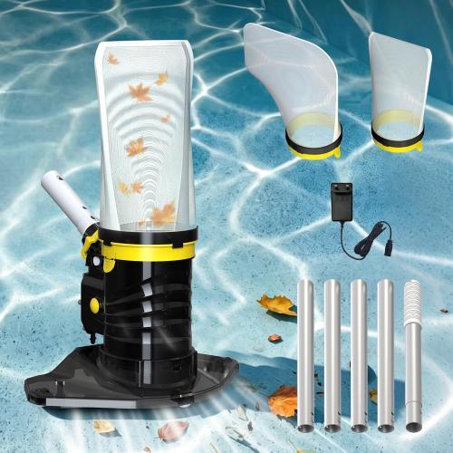 83GPM Big Rechargeable Pool Leaf Vacuum with 5-Section Pole | Cordless Pool Skimmer for Above-Ground & In-Ground Pools, Includes Standard & Fine Filter Bags for Leaves & Debris