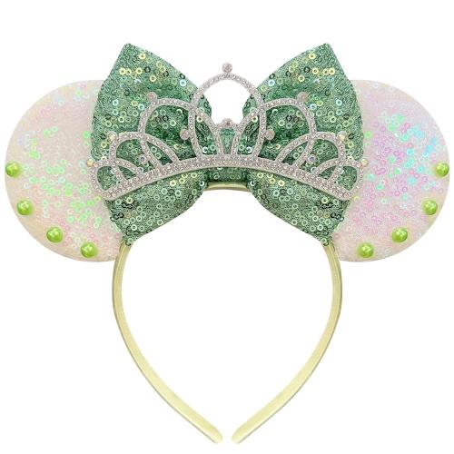 Mouse Ears Headband for Women Adult, Silver Crown Princess Hairband with Beads Sequin Ears