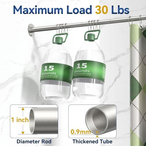 L Shaped Shower Curtain Rods, Adjustable (23''-69'' X 23''-69'') Corner Shower Rod with 12 Shower Curtain Rings, All 304 Stainless Steel, for Bathroom, Bathtub, Clothing Store, Need to Drill, Silver