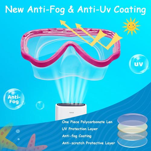 Vvinca Kids-Goggles with Nose Cover, Diving Mask Elastic Fabric Strap Anti Fog Anti Shattered Lens for Kids Swim Goggles 3-14