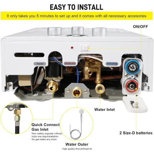Tankless Water Heater Propane 4.74GPM 18L Outdoor Portable GasHot Water Heater Instant Propane Water Heater with Digital Display Multi-Protection for Camping Trips Boat
