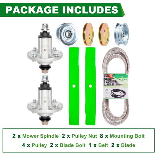 42 Inch Mower Deck Rebuild Kit Fit for John Deere LA145 LA120 LA125 D110 D130 D125 LA105 42 inch Tractor Parts Spindle GY21098 Blade AM13732 Idler Pulley GY20629 GY20067 Pulley GX20367 Belt GX20072