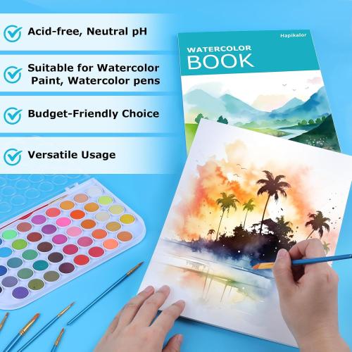 Hapikalor Watercolor Paper Pad, 9x12 Water Color Paper, 140lb/300gsm Artist Painting Drawing Paper Book, Art Supplies for Adults Kids, Watercolors, Watercolor Paint Set, Sketchbook, Journal, Teal