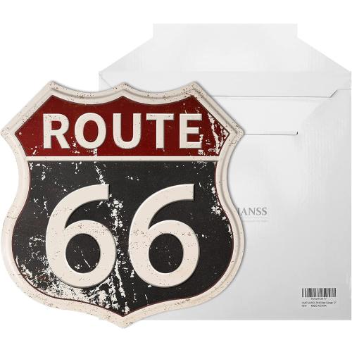 HANTAJANSS Route 66 Road Signs Vintage Room Decor Metal Sign Retro Road Sign Tin Decor Sign for Home, Room & Garage Wall Decoration 12× 12 Inches
