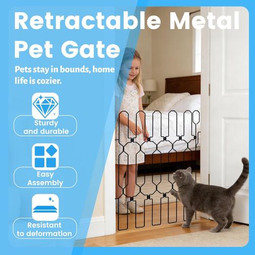 Retractable Dog Gate for Front Door, Bite-Proof Metal Pet Dog Barrier, Foldable Space-Saving Wall-Mounted for Small and Medium-Sized Dogs, Easy Install Dog Gate, Indoor/Outdoor (W: 35.5in H: 31in)