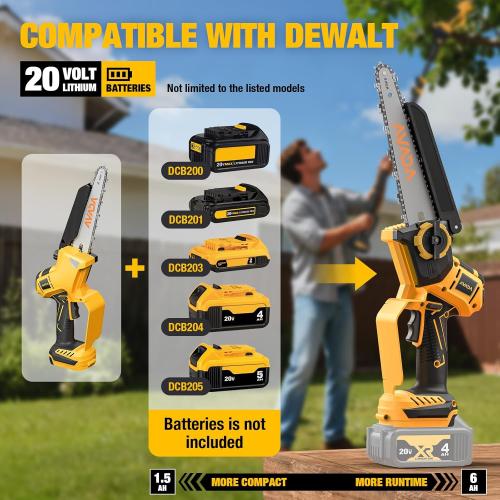 2-IN-1 Cordless 8-Inch Pole Saw & Chainsaw for DeWALT 20V MAX Battery - 1200W Brushless Motor, Total Reach of Max 15.9 FT, Lightweight, 8&6Electric Pole Saws for Tree Trimming Pruning (Tool Only)