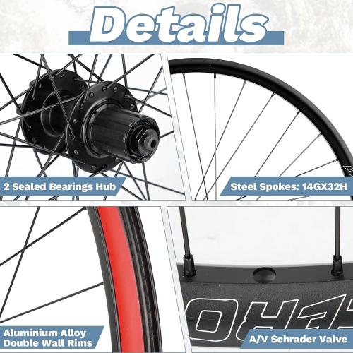 Bike 26/27.5/29 Inch MTB Wheel Set Aluminium Alloy Double Wall Rims for Mountain Bike，Bicycle Wheelsets with Bearing Hubs for DISC Brake compatibes with 7/8/9/10/11 Speeds Cassette