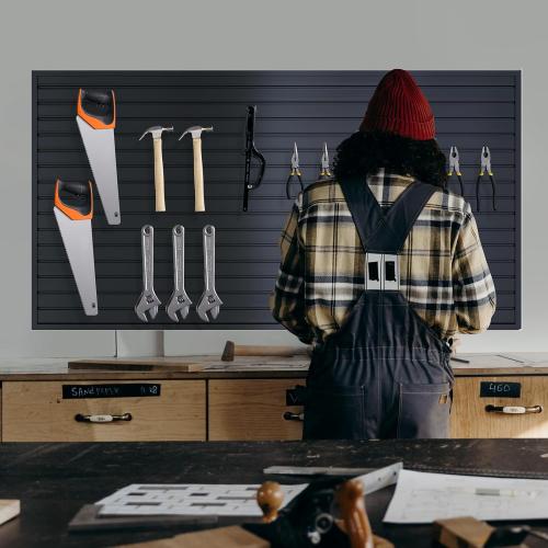 Black 4x8ft NeatiEase Slatwall Panel Wall Storage Systems, 4 x 8ft Slat Wall Paneling Garage Wall Organizer, Heavy Duty Wall Mounted PVC Wall Rack (Black)