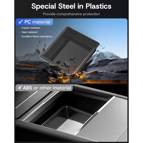 Center Console Organizer Tray for Tesla Model Y Juniper 2026 2025 (Premium & Performance), 8PCS - PC Material & Silent Silicone Armrest Storage Box Bottom Liners Wireless Charging Pad Cup Holder