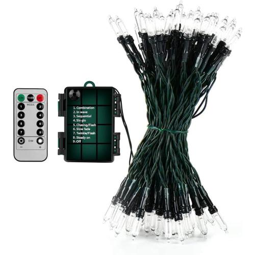LED String Lights 100 Count, Battery Operated String Lights, Waterproof Christmas Lights, 8 Modes with Remote, Green Wire,Christmas Decorations for Indoor Yard Garden (Warm White) (33ft/100led)