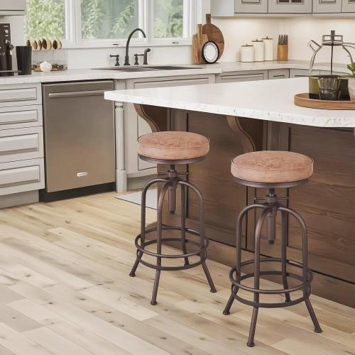 Diwhy Industrial Bar Stool-26-32 Inch Adjustable Swivel Metal PU Leather Seat Stool Bar Height Bar Stool with Footrest-for Kitchen, Dining Side Chair, Pub, Bistro, Set of 2, Copper