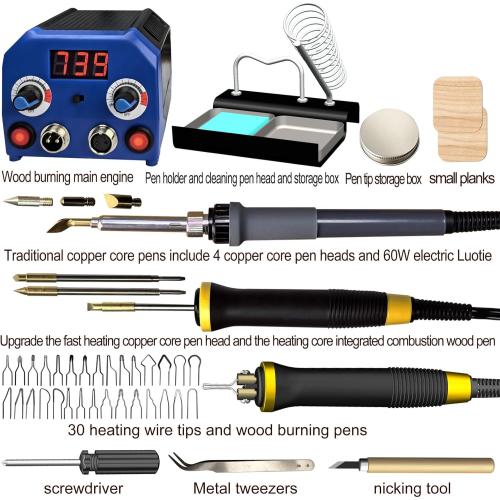 LH55-3-3 Wood Burner kit Wood Burning Tool Pen 200~750℃, Wood Burning kit with Digital Thermometer Temperature Adjustable Temperature 3 pyrographic Wood Burning pens 37 Wood Burning Pen Tips