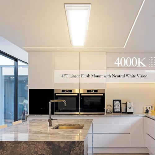 FAITHSAIL Dimmable 4FT LED Wraparound Light, Selectable 3 Color Temperature 3000K/4000K/5000K CCT 50W 5500LM 4 Foot Kitchen LED Light Fixture, Flush Mount 48 Inch Ceiling Lighting Fixture, 1 Pack