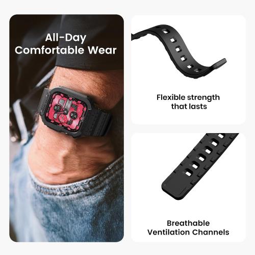 amBand E1 Sport Case Band for Apple Watch Ultra 3/2/1 & SE 3/2/1 & Series 11 10 9 8 7 6 5 4 3 49mm 46mm 45mm 44mm 42mm 41mm 40mm 38mm, Shockproof & Scratch Resistant Rugged Bumper for Men Women