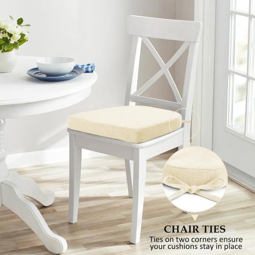 Chair Cushions for Dining Chairs 6 Pack - Kitchen Chair Cushions with Ties and Non-Slip Backing - Dining Chair Pads 16X16X2, Beige