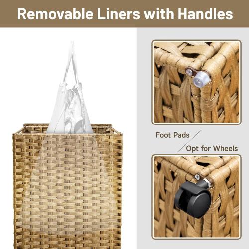 70L Slim Laundry Hamper with Lid & Wheels, 2-Park Rolling Laundry Basket with 4 Removable Liner Bags & 3 Mesh Bags, Narrow Dirty Clothes Basket, Foldable Handwoven Rattan Laundry Sorter, Natural‼️no rips tears or breaks 2 laundry hampers and accessories may be missing ‼️