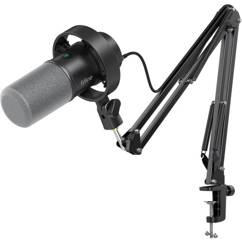 FIFINE K688 Podcast Microphone Kit, USB/XLR Dynamic Microphone with Boom Arm for PC/XLR Mixer, Gaming Mic with Mute Button, Headphone Jack for Vocal, Voice-Over, Streaming, Music Recording -K688CT