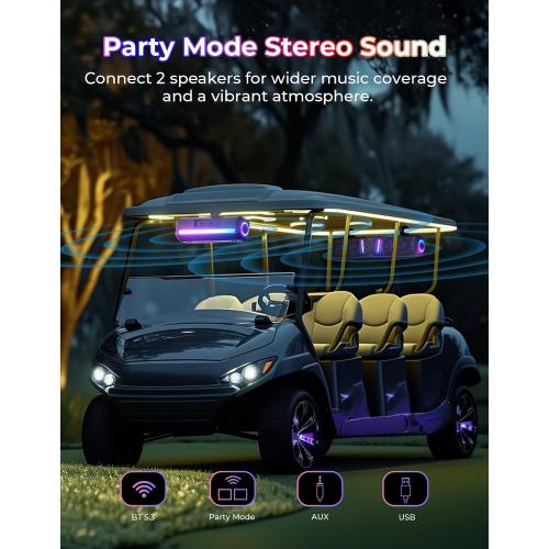 KEMIMOTO Midnight 60 26-inch UTV Sound Bar Waterproof IP66, 65Hz Deep Bass, APP Control Multicolor Lights, Metal-Built Soundbar Bluetooth for ATV Golf Cart Marine Boat fits 1-2 Roll Bar