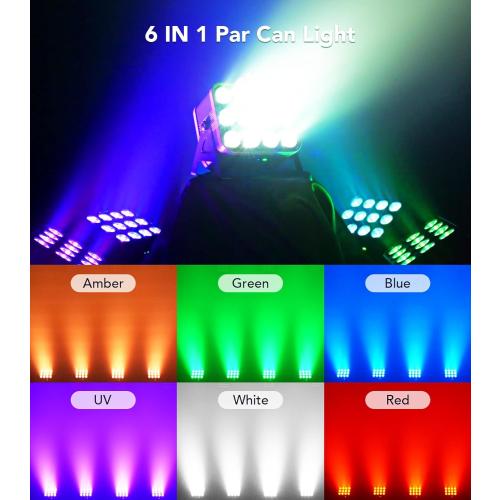 12x12W RGBWA UV LED Par Lights, 8-Hr Battery Powered Uplights with DMX512/APP/Remote Control, Stage Lighting for DJ Shows, Studio, Party, Indoor Events
