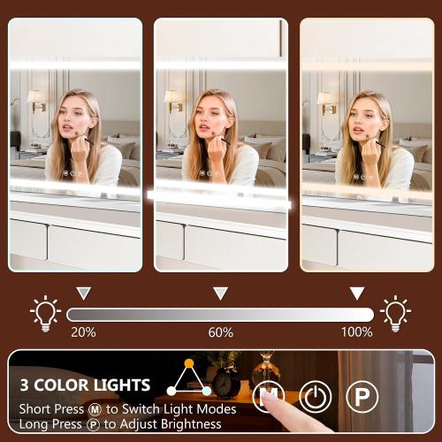 Vanity Mirror with Lights, Led Lighted Makeup Mirror with 3 Color Dimmable Lights, Touch Control, USB Charging Port, Gifts for Women Wife Teengirls