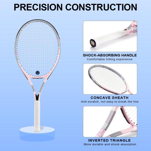 bo'weiqi 27 Recreational Tennis Racket Set 2 Players Lightweight Pre-Strung Tennis Racquets for Beginners, Including 3 Balls, 2 Overgrips, 2 Vibration Dampers and 1 Bag Easy Carry