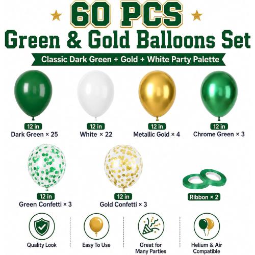 Green Gold Balloons 60PCS Metallic Gold Green for Safari Jungle Baby Shower