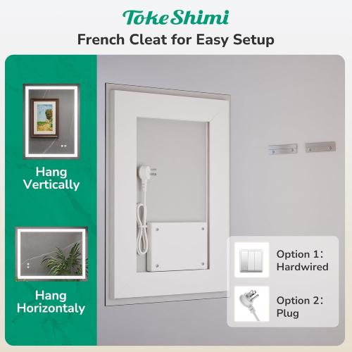 TokeShimi 24x30 LED Bathroom Mirror with Lights,Front Lit   Backlit,Anti-Fog LED Mirror for Bathroom,Stepless Dimmable 3-Color Light,Tempered Glass,Memory,UL Listed,Waterproof