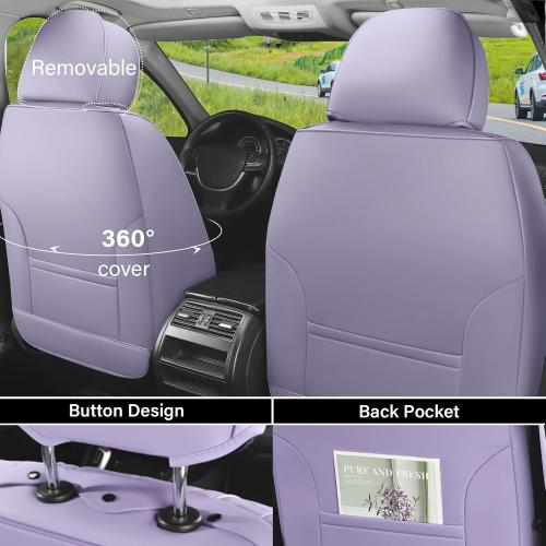 Color Purple Car Seat Covers Full Set, Seat Covers for Cars, Car Seat Covers Front Seats and Back Car Seat Protector Waterproof, Leather Car Seat Cushion Universal Fit for Most Cars Purple