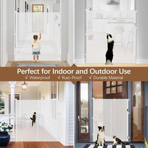 Reinforced 55 Extra Tall Cat Gate for Doorway - No Jumping Over/Crawling Under, Retractable Baby Gate for Cats Fits Openings up to 55 Wide, Retractable Dog Gate Indoor Tall Pet Gate for Stairs/White